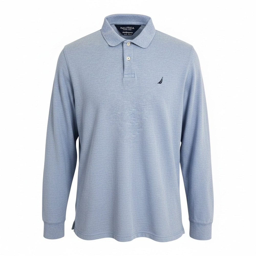 Nautica Mens Performance Deck Shirt Long Sleeve Polo Light Blue Heather XL